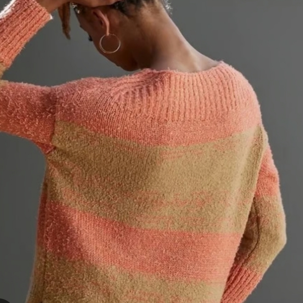 Pilcro-Anthropologie- Orange/Tan Tunic Sweater, Super Soft Sz.Small Oversized